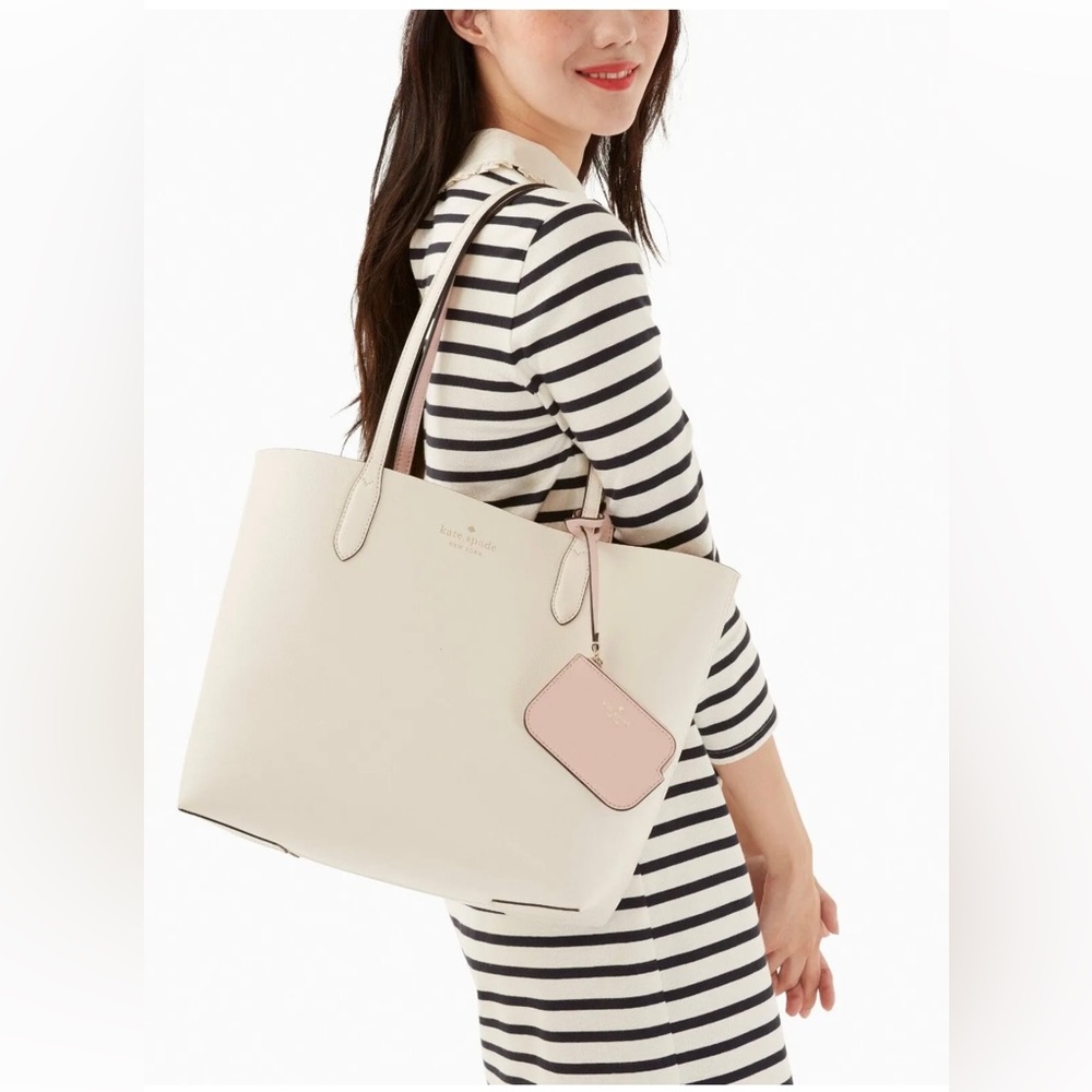 NWB Kate Spade Ava Reversible Ivory Leather Tote Parchment K6052 $359 Gift Bag
